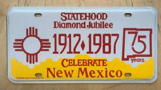 Mexico Statehood Diamond Jubilee 75 Years Booster License Plate 1912 1987