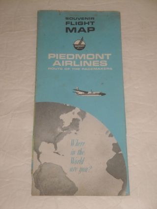 Piedmont Airlines 1958 Route Flight Map Souvenir Pacemakers Prop Airplanes