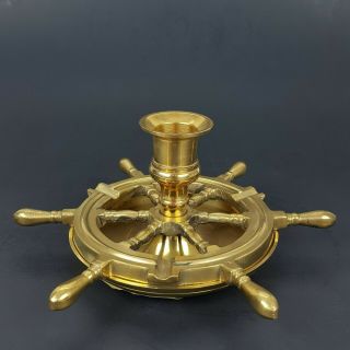 Vintage Nautical Solid Brass Ship Wheel Candle Holder / Ashtray Royal Naval Navy