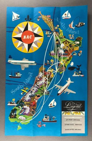 Nac Zealand National Airways Corporation Airline Route Map Vickers Viscount