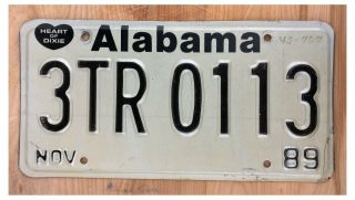 Alabama 1989 Trailer License Plate 3tr 0113