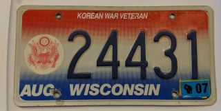 Wisconsin License Plate Korean War Military Veteran