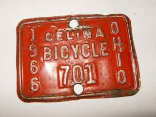 1966 Vintage Celina Ohio Bicycle License Plate