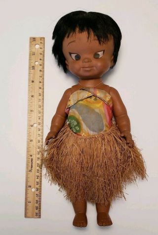 Rare Vintage Hawaiian Hawaii Baby Doll With Grass Hula Skirt