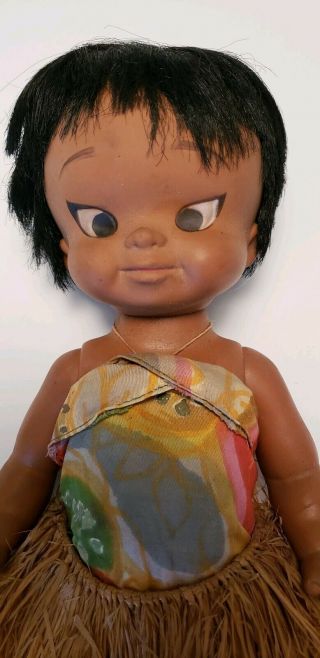 Rare Vintage Hawaiian Hawaii Baby Doll with grass hula skirt 2