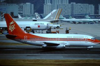 1992 Hong Kong Kodak Photo Slide Dragonair B - 737 Kai Tak Hkg