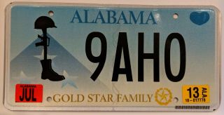 Alabama License Plate Military Veteran Gold Star Family Honor