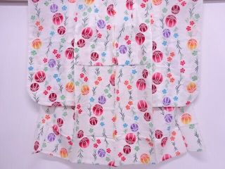 68853 Japanese Kimono / Antique Yukata For Girls / Mari Ball With Flower &
