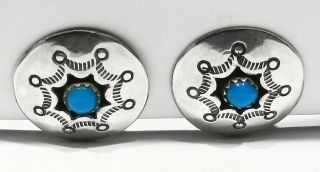 Vintage 1960s Navajo 925 Silver Natural Turquoise Sun Star Shadowboxed Earrings