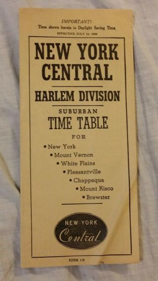 York Central Railroad July 12 1959 Timetable - Harlem Division Form 113