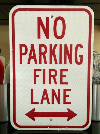 Authentic Vintage " No Parking Fire Lane " Reflective Metal Sign Aluminum 12 X 18