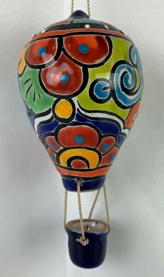 6 " Cobalt Blue Hanging Hot Air Balloon Mexican Talavera Ceramic Wall Art Decor