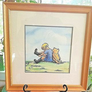 Disney Winnie The Pooh Christopher Robin Classic Boots Framed Picture Art Rare