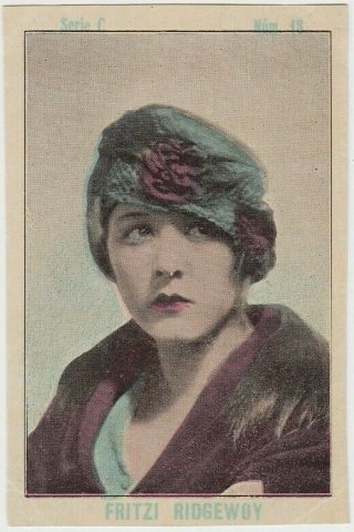 Fritzi Ridgeway 1920s Juncosa Paper Stock Trading Card C - 18 Film Star E5