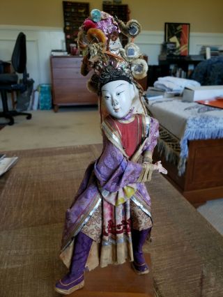 Antique Chinese Opera Doll - Ornate Costume And Incredible Headdress -