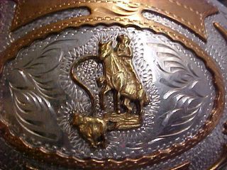 Trophy Rodeo Belt Buckle Calf Roping Handmade Silver Gold Color Colorado Western 2