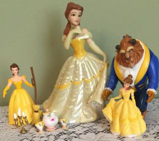 Disney Beauty The Beast Princess Belle Porcelain Figure Plus Mrs.  Potts & Chip