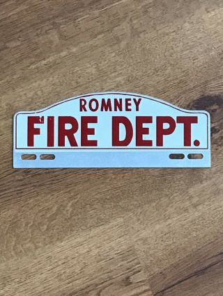 Vintage Romney West Virginia License Plate Topper Fire Dept Department