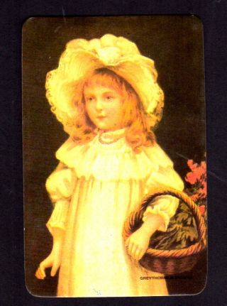 Vintage Swap Card - Pretty Girl With Flower Basket (blank Back)