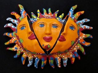 Talavera Rising Sun Mexican Pottery Garden Art By Gerardo Garcia,  Signed