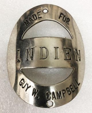 Vintage Bicycle Early Indien Guy Campbell Head Badge Tag Indian