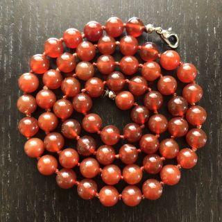 Fine 24” Old Chinese Carnelian Red Peking Glass Art Beaded Knotted Necklace