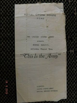 Wwii This Is The Army - Irving Berlin Royal Opera House Rome 1944 Us 5th Army