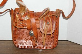 Vtg Hand Tooled Leather " Western Horse Saddle " Ladies Purse