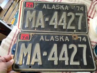 Matching License Plates Black And Silver Alaska 1974 Number Ma - 4427