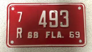 1968 1969 Classic Vintage Motorcycle Tag Florida Plate