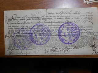 Antique Promissory Note Findlay,  Ohio 1924 With 7 Doucmont Stamps Attached.