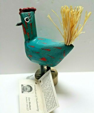 Les Herbert Navajo Artist Hand Painted Wooden Chicken Bird Figurine Folk Art