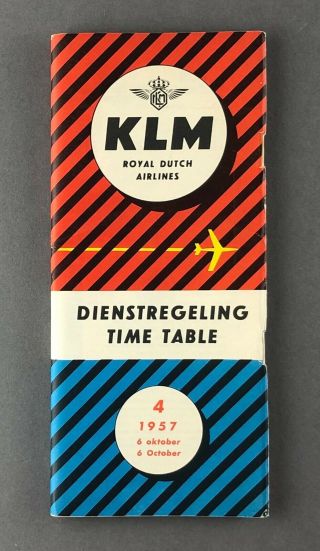 Klm Royal Dutch Airlines Timetable October 1957 Route Map