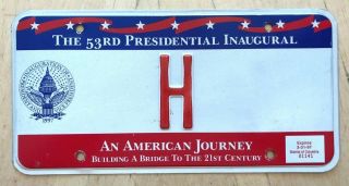 1997 Wash Dc Presidential Inauguration License Plate " H " Hillary Single Letter