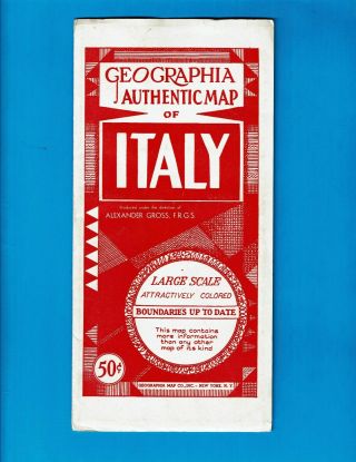 Vintage Geographia Red Folding Map Of Italy 1950 