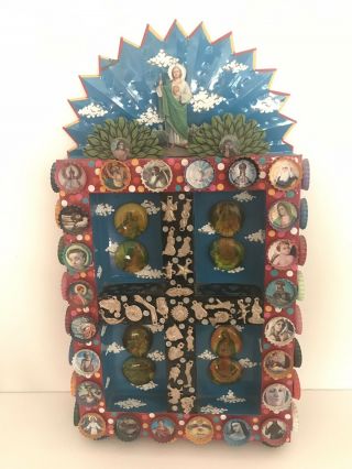 Mexican Handmade Religious Folk Art Bottlecap Catholic