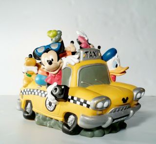 Vintage Disney Mickey Mouse & Friends Coin Piggy Bank Yellow Taxi Cab Car