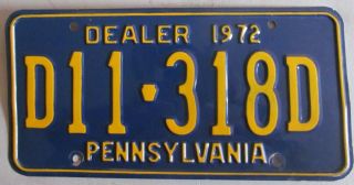 Pennsylvania 1972 Dealer License Plate D11 - 318d