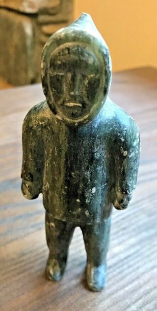 Vintage Inuit Soapstone Carving Of An Eskimo Standing - -