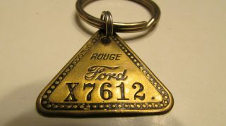 FORD ROUGE Vintage tool check brass tag Dearborn auto factory X keychain 3