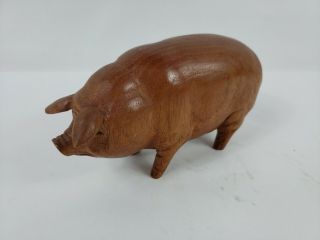 J.  Pinal Hand Carved Wooden Pig Mexican Art Vintage Signed