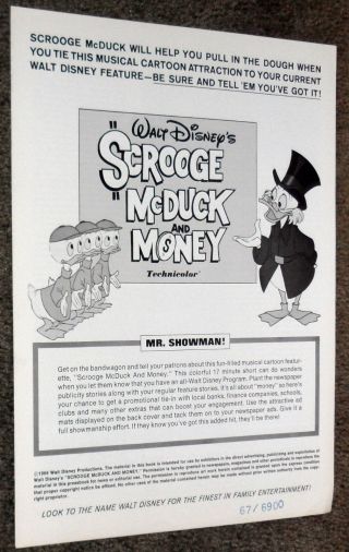 Scrooge Mcduck And Money 1967 Cartoon Pressbook Huey Dewey And Louie