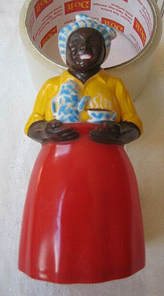 Vtg Plastic Luzianne Mammy Pepper Shaker - F & F Mold & Die 5 " Tall - Red - Yellow - Blu