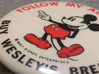 Vtg 1930’s Advertsing Pinback Walt Disney Mickey Mouse Buy Wesley Bread
