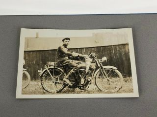 Antique 1930s Race Motorcycle W/ Rider Rppc Photo Postcard Harley Davidson Biker