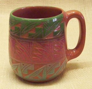 Ute Mountain Native American Pottery Medium Size Coffee Mug In Navajo Design