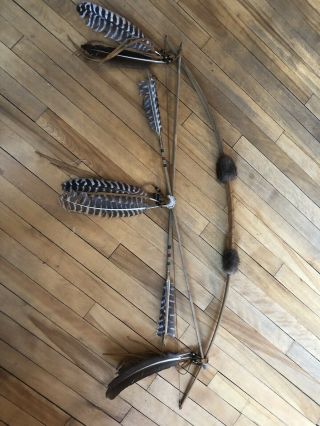 Certified Navajo Bow And Arrow Display,  Vintage Arrows,  Beaded,  Leather,