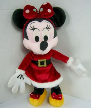 Disney Parks Minnie Mouse Christmas Holiday Plush Santa Mrs Claus Dress 12 Inch