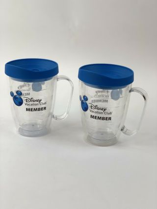 2 Dvc Disney Vacation Club Member Clear Blue Plastic Insulated Lid With Handle