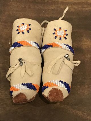 Vintage Antique Native American Indian Beaded Moccasins Shoes